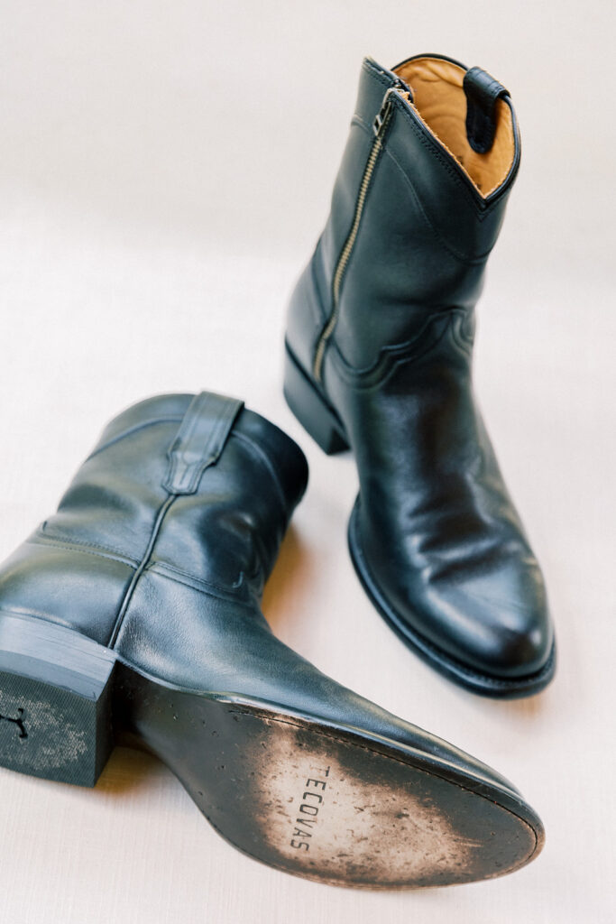 Groom's boots detail shot