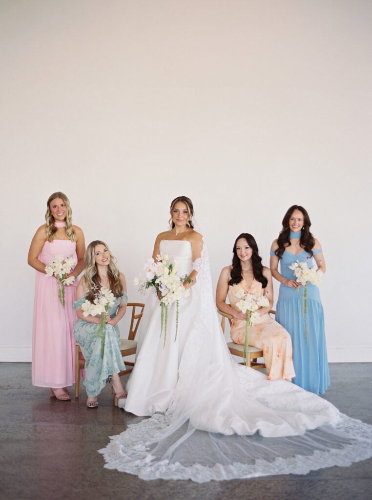 bride and bridesmaids spring colors