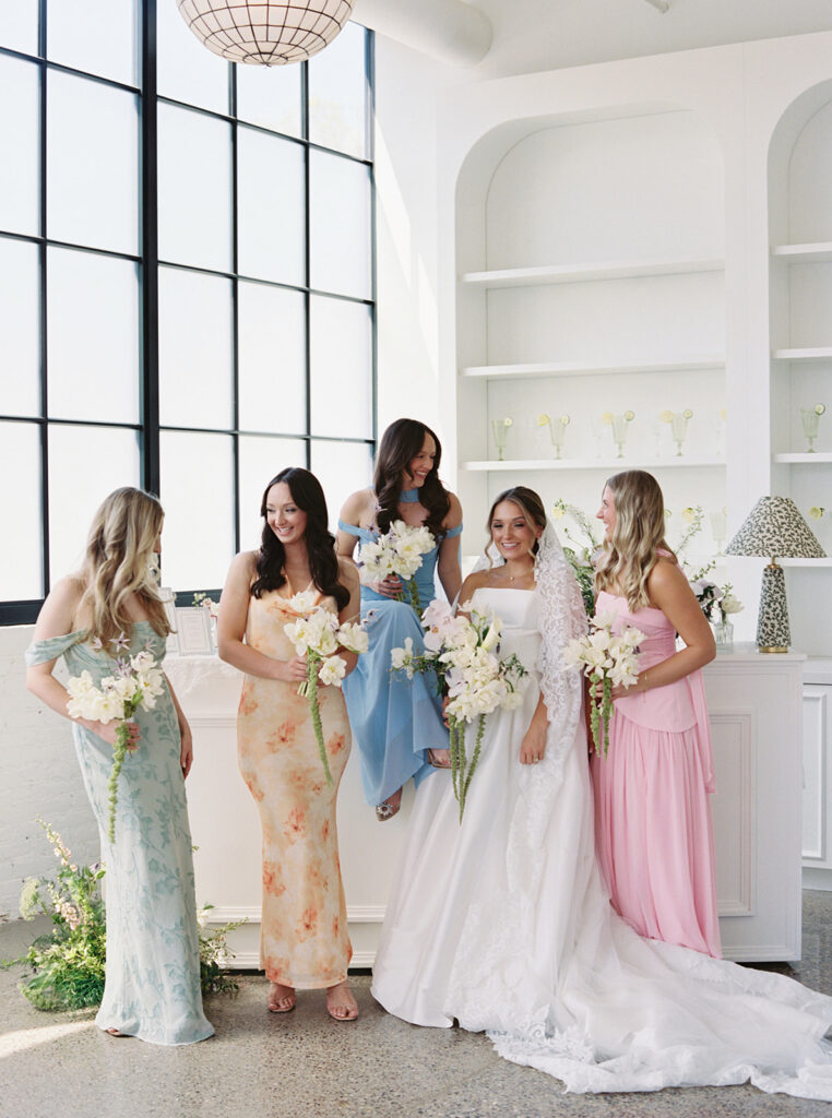 bride and bridesmaids spring colors