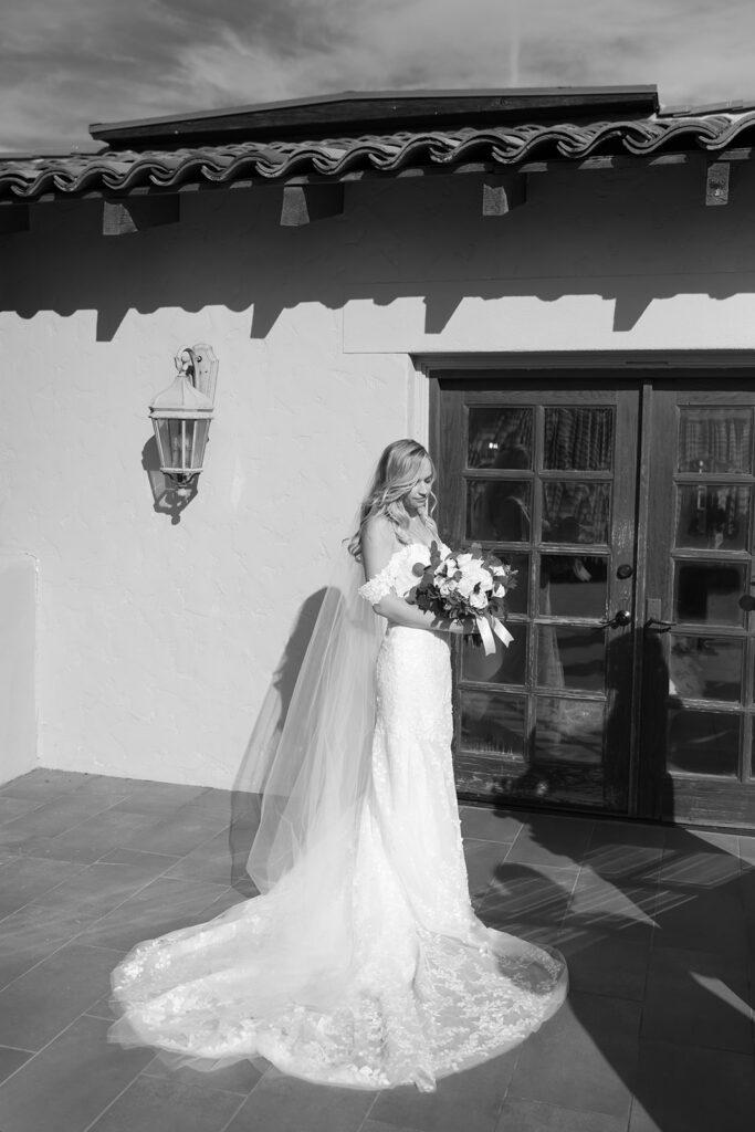 black and white bridal portrait