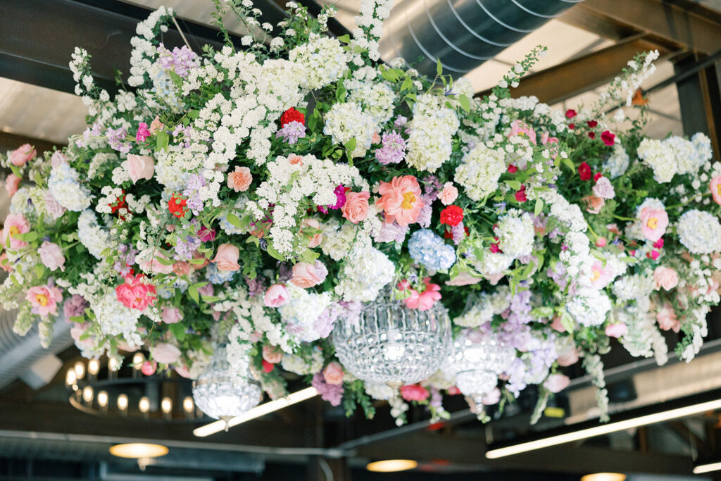 fargo lux wedding flowers hanging installation