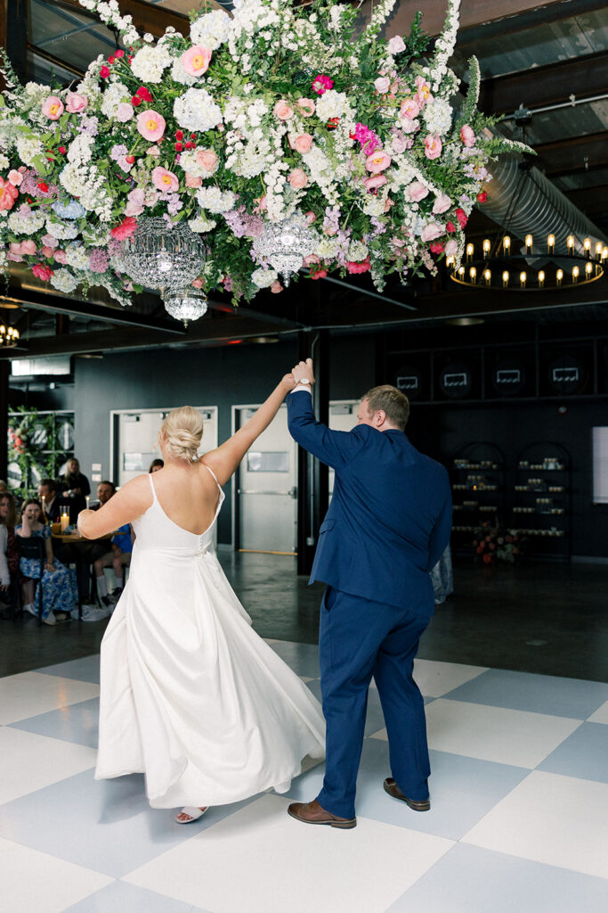fargo lux wedding flowers hanging installation