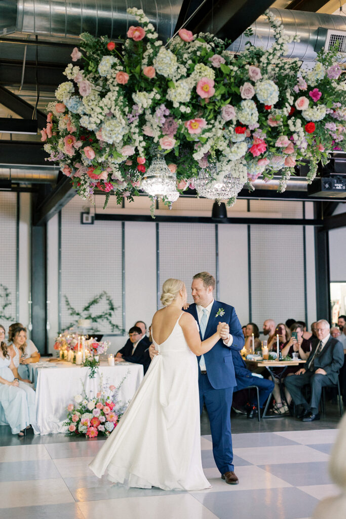 fargo lux wedding flowers hanging installation