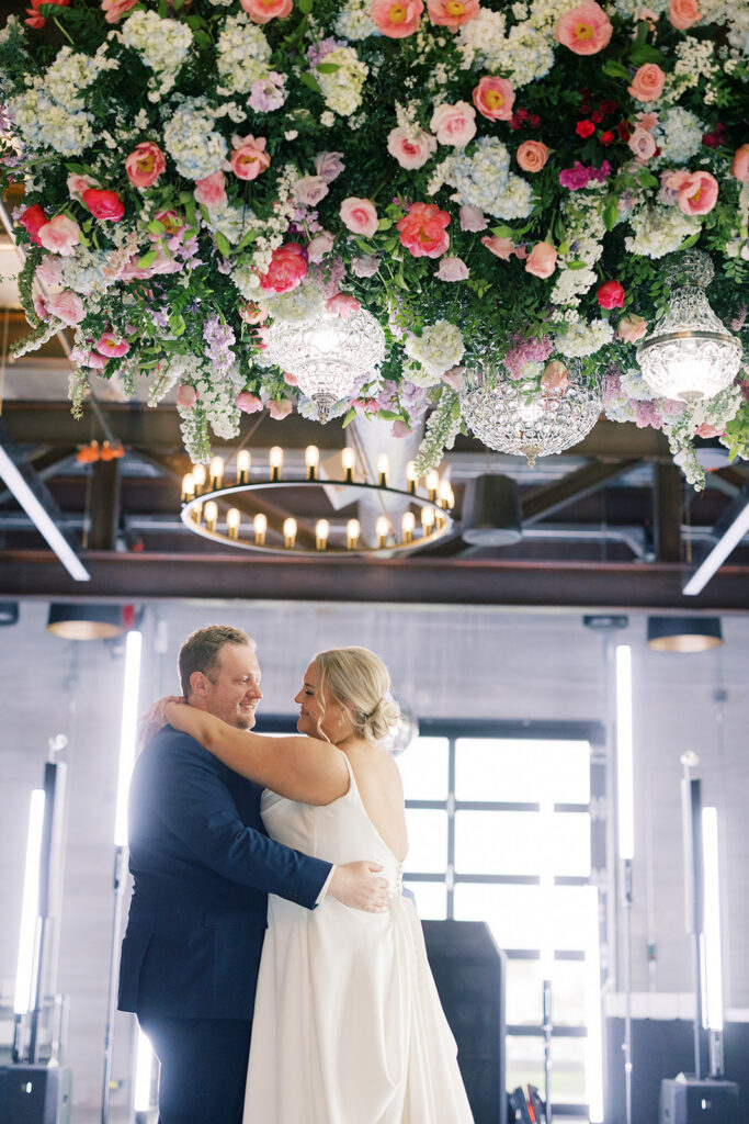 fargo lux wedding flowers hanging installation